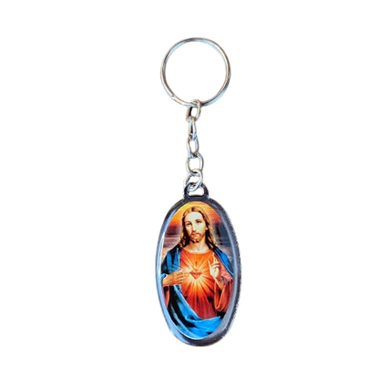 CHAVEIRO METAL OVAL RESINADO SAGRADO CORAÇÃO DE JESUS (6 UNIDADES)