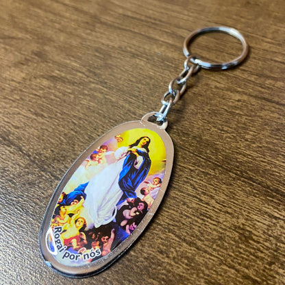 CHAVEIRO METAL OVAL RESINADO NOSSA SENHORA DA IMACULADA CONCEIÇÃO  (6 UNIDADES)