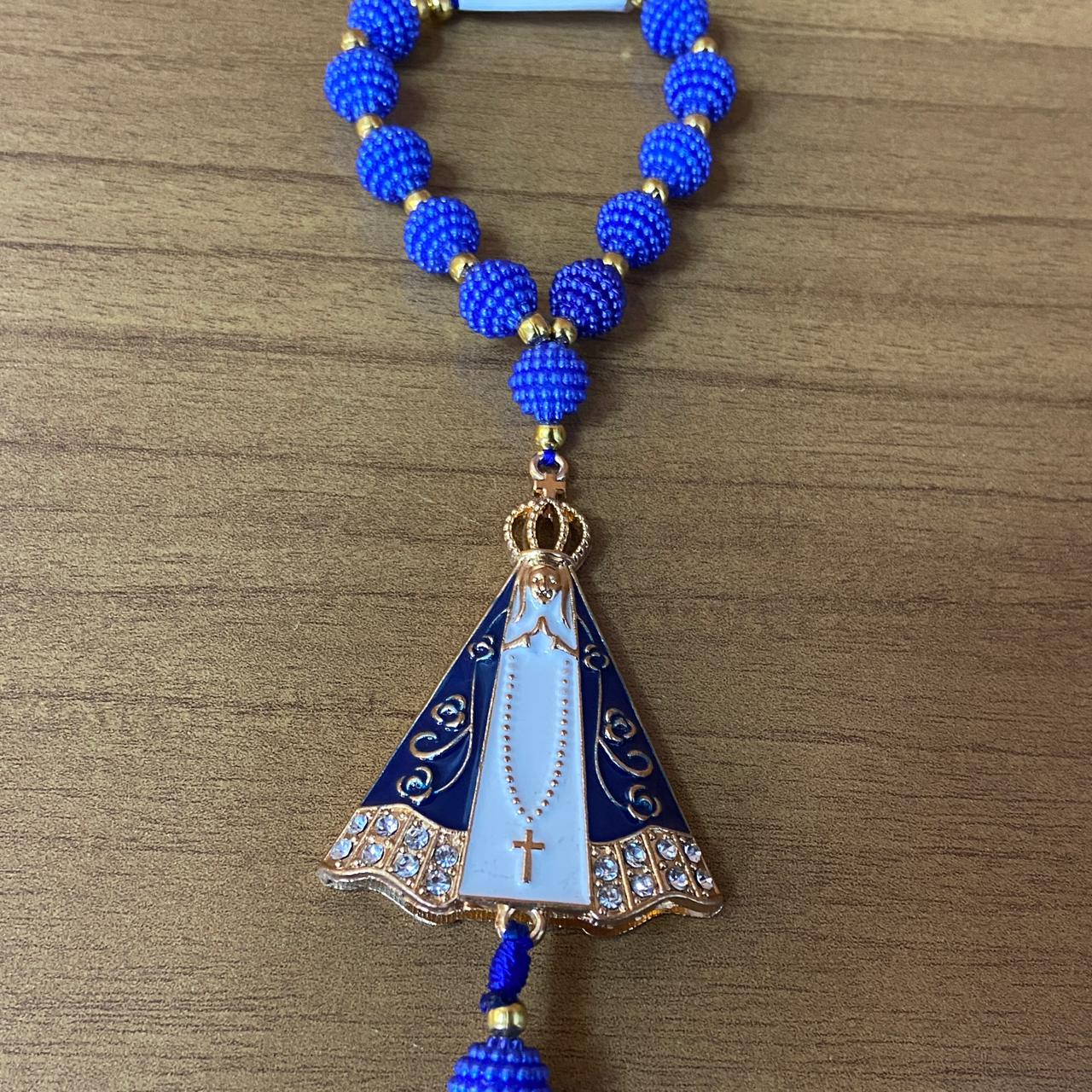 DEZENA PARA CARRO NOSSA SENHORA APARECIDA AMORA AZUL MOD1 10MM (3 UNIDADES)