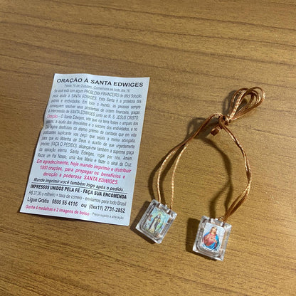 ESCAPULÁRIO CORDINHA SANTA EDWIGES E SAGRADO CORAÇÃO DE JESUS (12 UNIDADES)