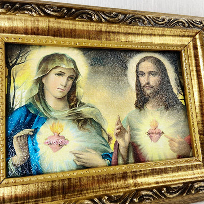 QUADRO COM MOLDURA RESINADO SAGRADO CORAÇÃO DE JESUS E IMACULADO CORAÇÃO DE MARIA  15,5 X 20,5 (1 UNIDADE)