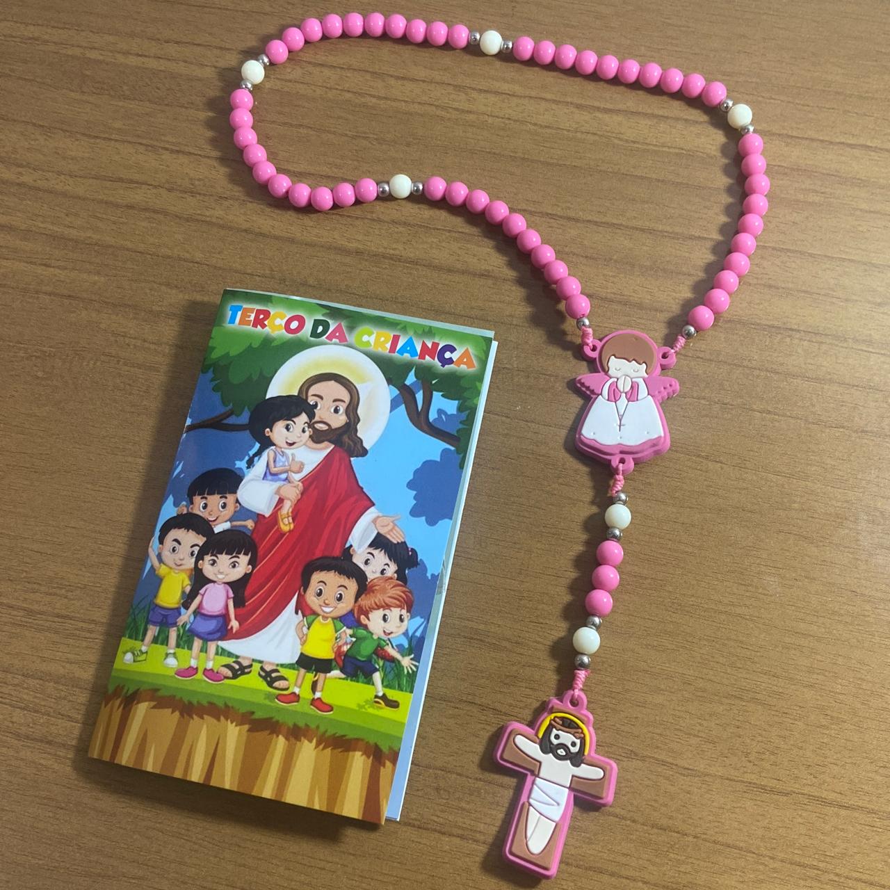 TERÇO DA CRIANÇA ANJO DA GUARDA ROSA 08MM (1 UNIDADE)