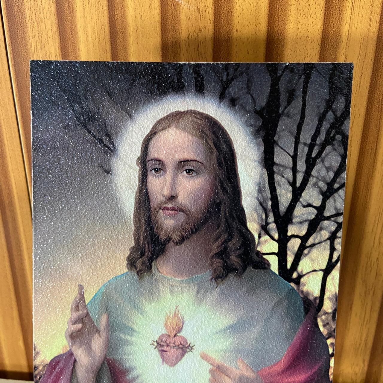 PLAQUINHA DE MESA MDF RESINADO SAGRADO CORAÇÃO DE JESUS  19CM x 13CM  (1 UNIDADE)