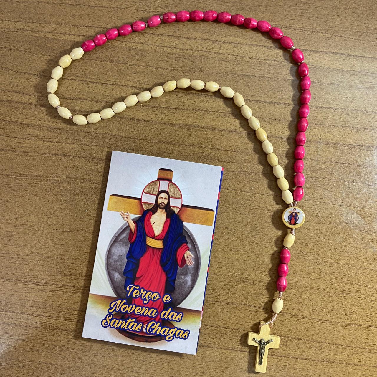 TERÇO DE MADEIRA SANTAS CHAGAS 8MM MOD3 (3 UNIDADES)