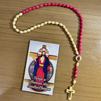 TERÇO DE MADEIRA SANTAS CHAGAS 8MM MOD3 (3 UNIDADES)