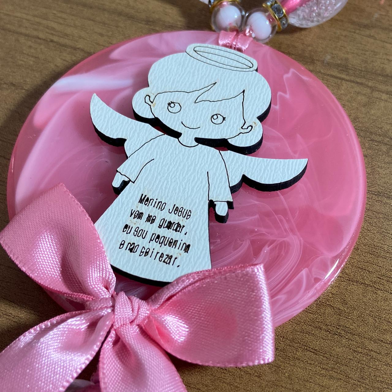 DEZENA CONTAS DE RESINA  MEDALHÃO ANJINHO ROSA 15MM (1 UNIDADE)