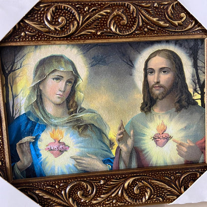 QUADRO COM MOLDURA RESINADO SAGRADO CORAÇÃO DE JESUS E IMACULADO CORAÇÃO DE MARIA  15,5 X 20,5 (1 UNIDADE)