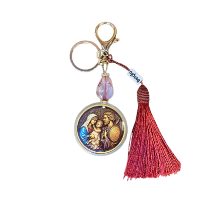 CHAVEIRO LUXO MEDALHA RESINADA SAGRADA FAMÍLIA MOD 1  (1 UNIDADE)
