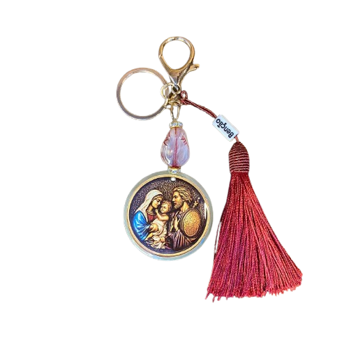 CHAVEIRO LUXO MEDALHA RESINADA SAGRADA FAMÍLIA MOD 1  (1 UNIDADE)