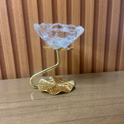 CASTIÇAL DE VIDRO CRISTAL COM SUPORTE DOURADO 8CM (1 UNIDADE)