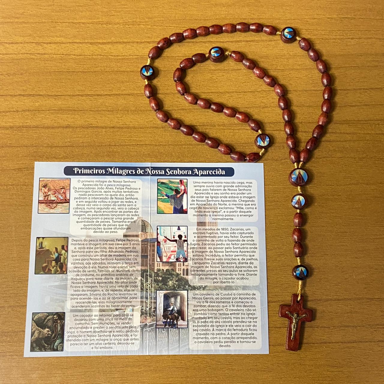 TERÇO DE MADEIRA NOSSA SENHORA APARECIDA 7 MEDALHAS MOD2 8MM (3 UNIDADES)