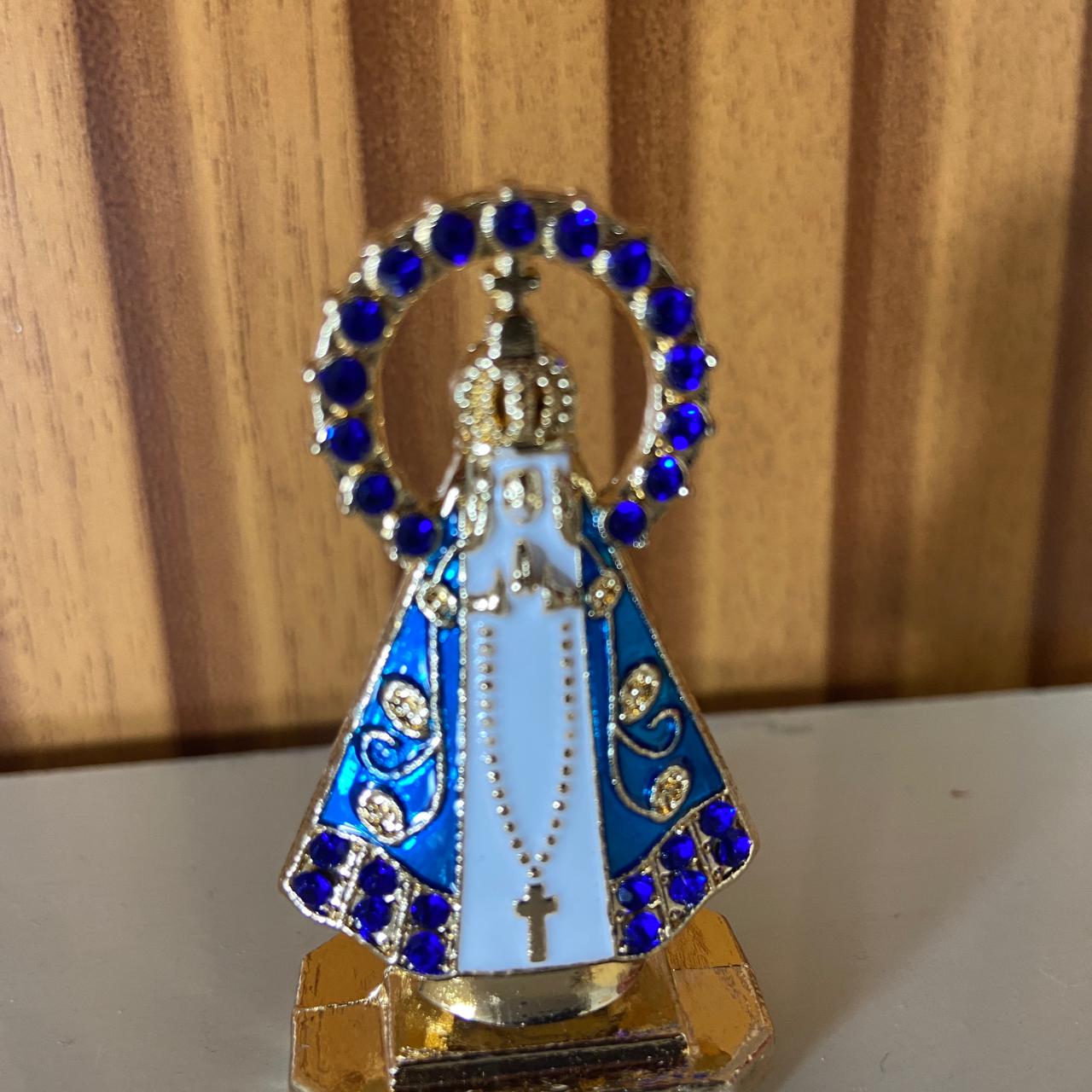 IMAGEM NOSSA SENHORA APARECIDA PARA CARRO COM STRASS AZUL (12 UNIDADES)