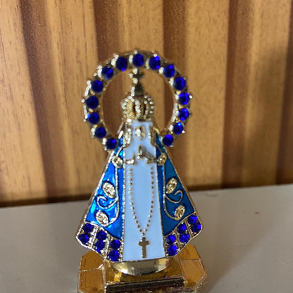 IMAGEM NOSSA SENHORA APARECIDA PARA CARRO COM STRASS AZUL (12 UNIDADES)