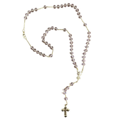 CORRENTE TERÇO CRISTAL NOSSA SENHORA APARECIDA ROSA TRANSPARENTE 04MM  (1 UNIDADE)
