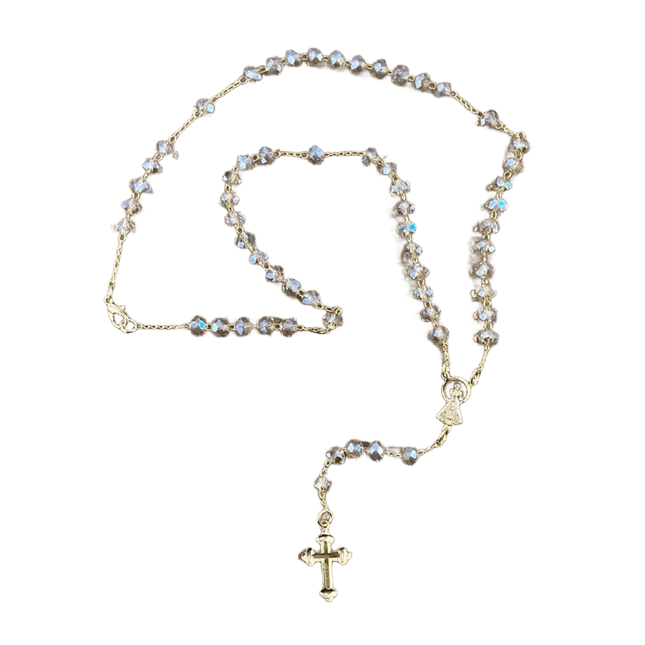TERÇO CRISTAL NOSSA SENHORA APARECIDA BEGE TRANSPARENTE 06MM  (1 UNIDADE)