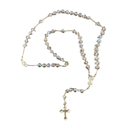 TERÇO CRISTAL NOSSA SENHORA APARECIDA BEGE TRANSPARENTE 06MM  (1 UNIDADE)