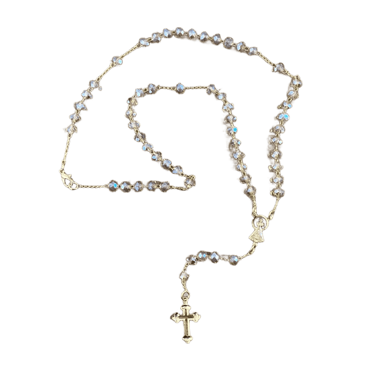 TERÇO CRISTAL NOSSA SENHORA APARECIDA BEGE TRANSPARENTE 06MM  (1 UNIDADE)