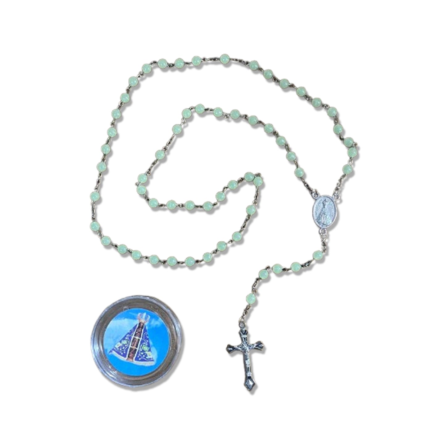 TERÇO FLUORESCENTE NOSSA SENHORA APARECIDA E SÃO CRISTOVÂO 6MM (6 UNIDADES)