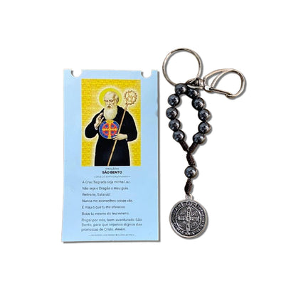 CHAVEIRO DEZENA HEMATITA COM MOSQUETE MEDALHA SÃO BENTO (3 UNIDADES)