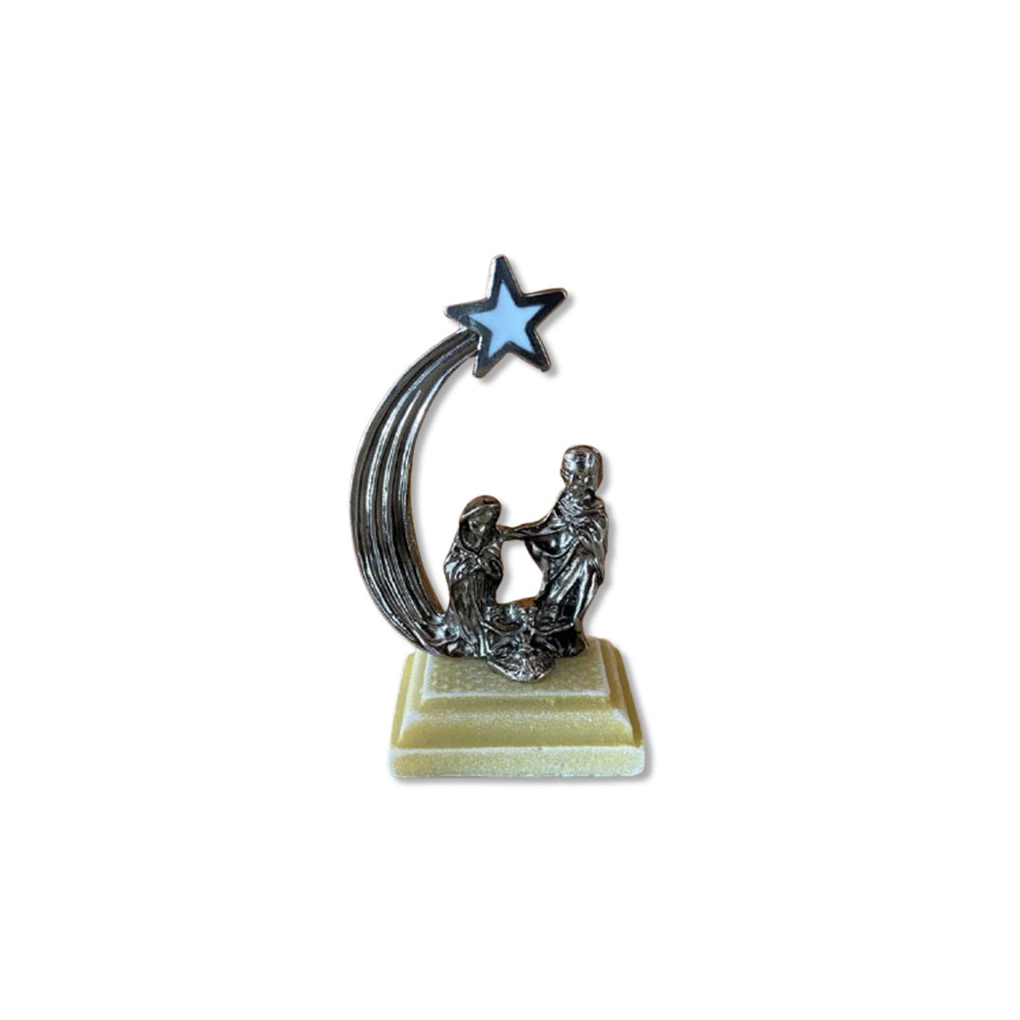 MINI PRESÉPIO METAL LUZ DE BELÉM COM BASE DE RESINA 8,5CM (1 UNIDADE)