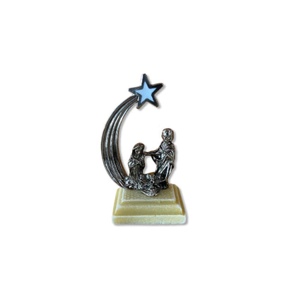 MINI PRESÉPIO METAL LUZ DE BELÉM COM BASE DE RESINA 8,5CM (1 UNIDADE)