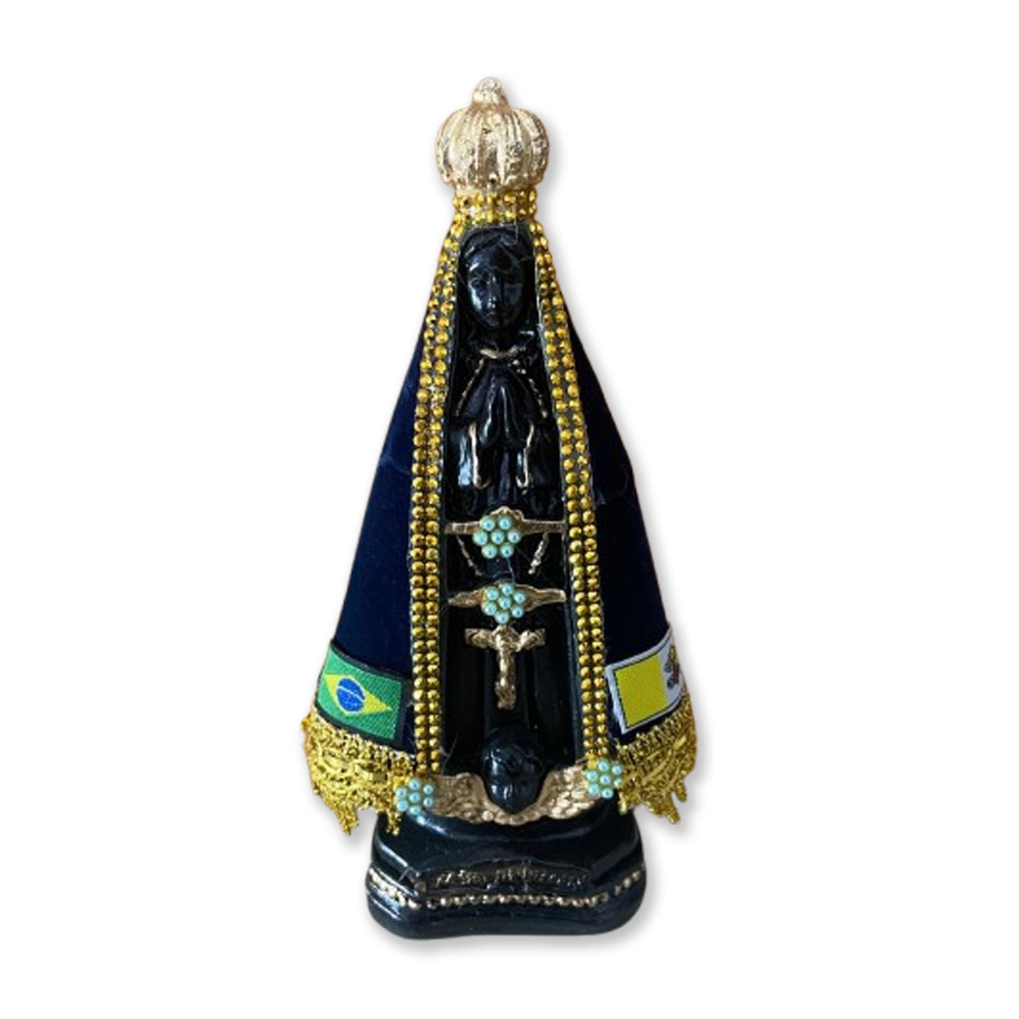 IMAGEM DE GESSO NOSSA SENHORA APARECIDA COM MANTO E STRASS MOD1 22CM (1 UNIDADE)