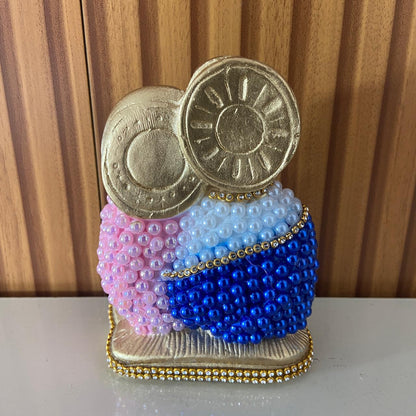 BUSTO DE GESSO SAGRADA FAMÍLIA COLORIDO COM PÉROLA E STRASS 13CM MOD 2 (1 UNIDADE)