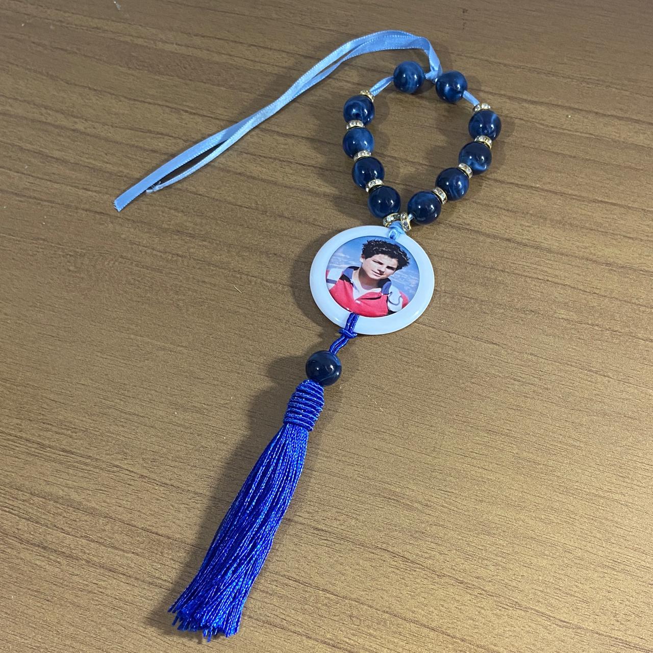 DEZENA PÉROLA AZUL SÃO CARLO ACUTIS RESINADO 14MM (1 UNIDADE)