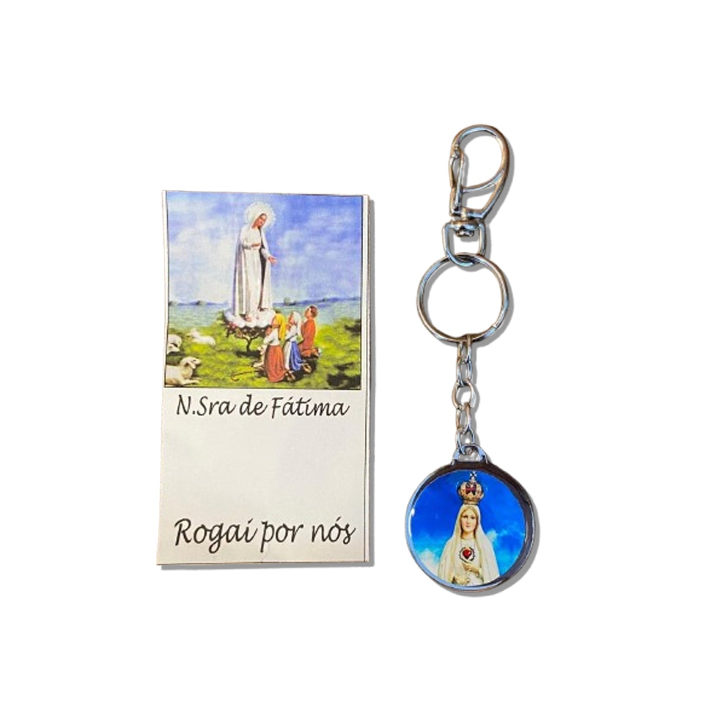 CHAVEIRO METAL DUPLA FACE COM MOSQUETE NOSSA SENHORA DE FÁTIMA (6 UNIDADES)