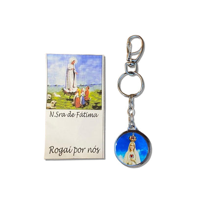 CHAVEIRO METAL DUPLA FACE COM MOSQUETE NOSSA SENHORA DE FÁTIMA (6 UNIDADES)