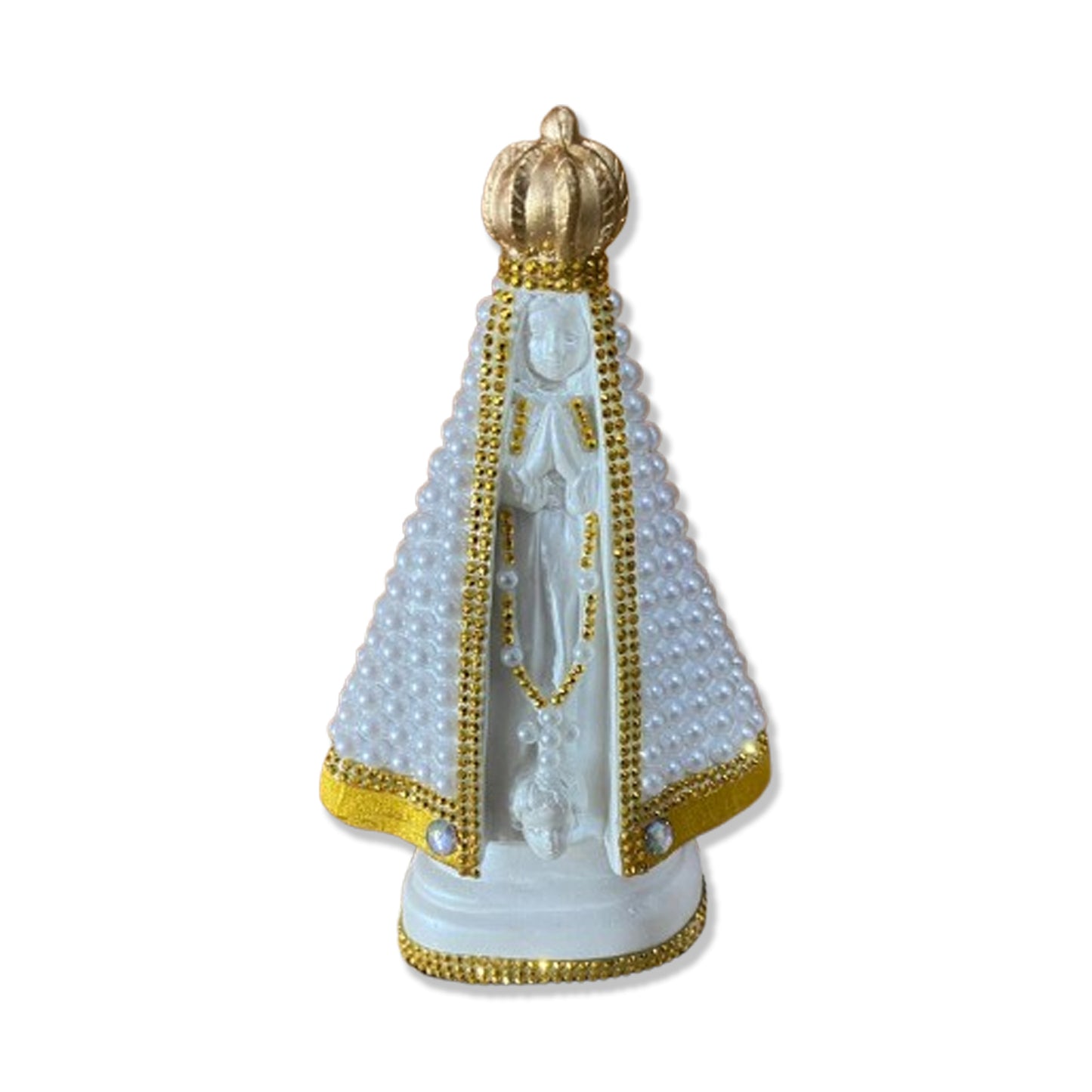 IMAGEM DE GESSO NOSSA SENHORA APARECIDA BRANCA PÉROLA BRANCA COM STRASS 26,5CM (1 UNIDADE)