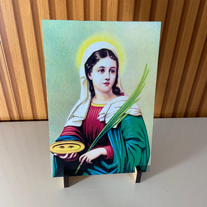 PLAQUINHA DE MESA MDF RESINADO SANTA LUZIA 19CM x 13CM  (1 UNIDADE)