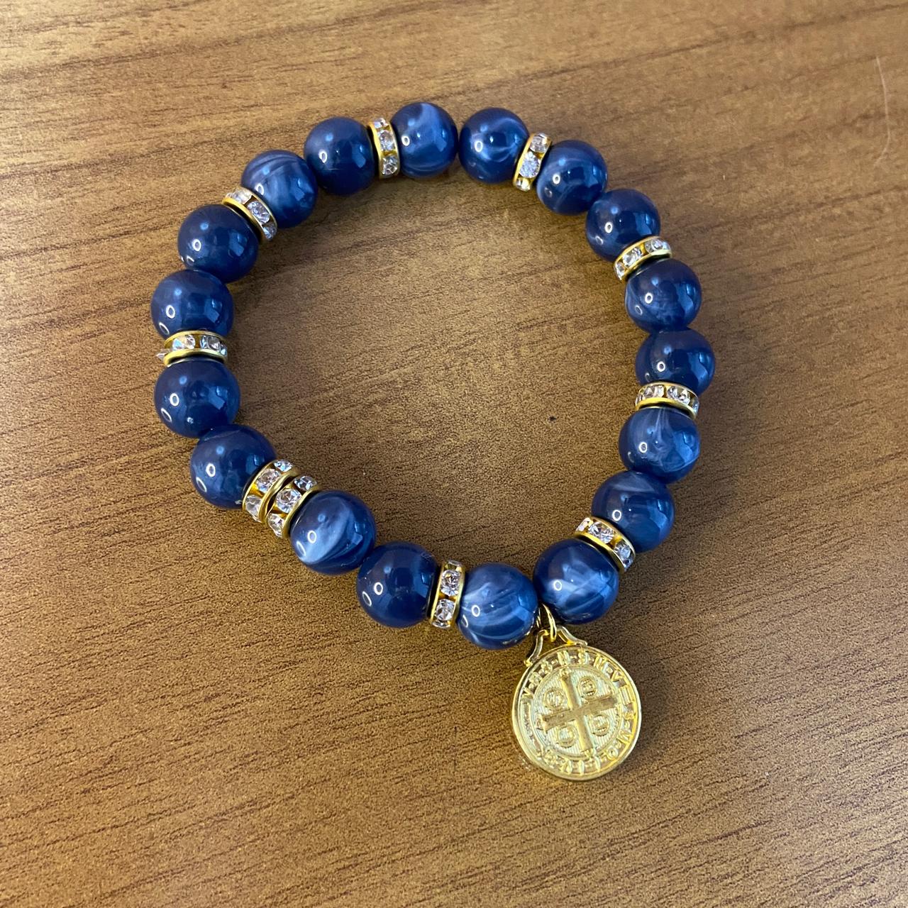 PULSEIRA PÉROLA MEDALHA DE SÃO BENTO 08MM MOD-1 (03 UNIDADES)