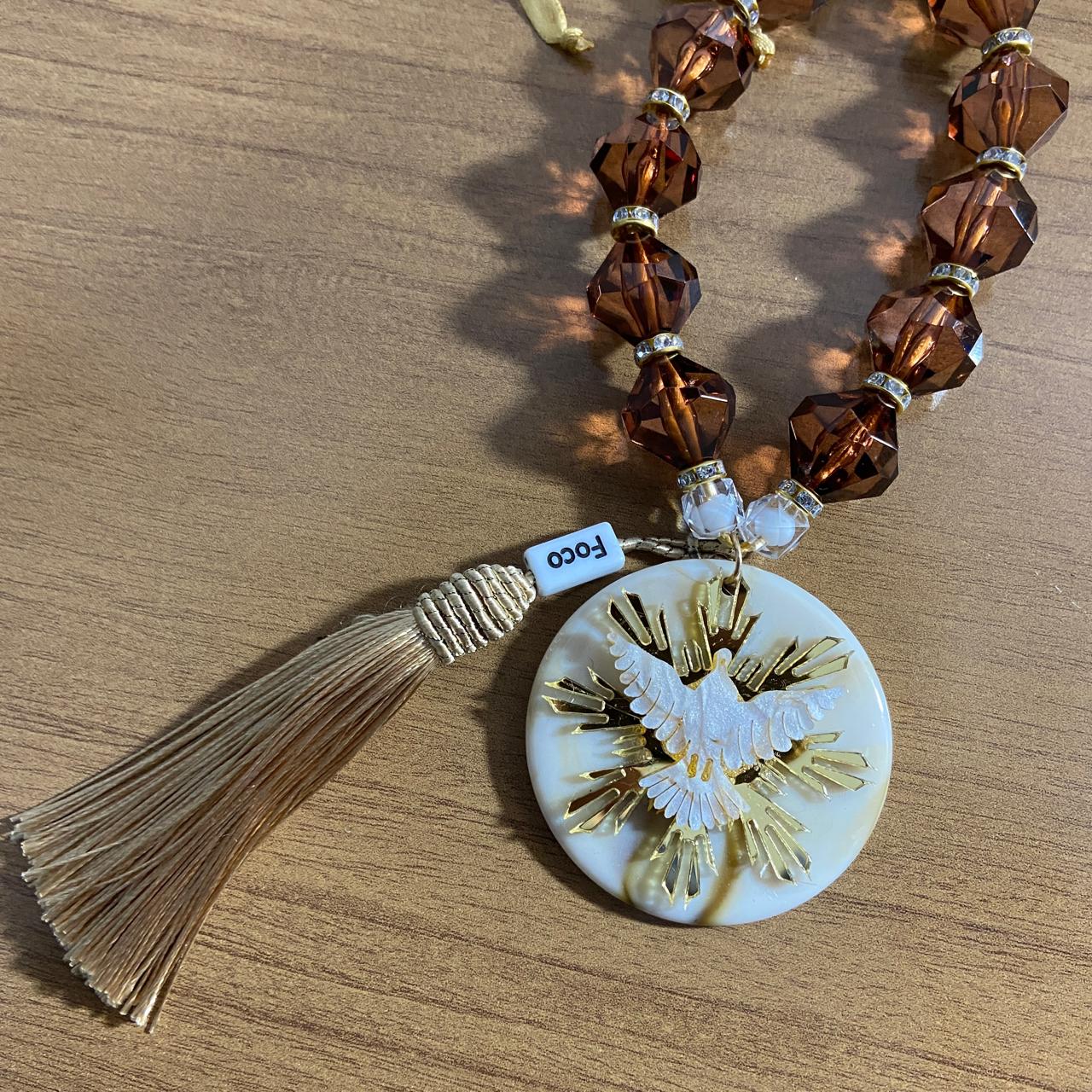 DEZENA CRISTAL DIVINO ESPÍRITO SANTO RESINADO 15MM MOD 2  (1 UNIDADE)