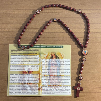 TERÇO DE MADEIRA NOSSA SENHORA DE GUADALUPE 7 MEDALHAS MOD2 8MM (3 UNIDADES)