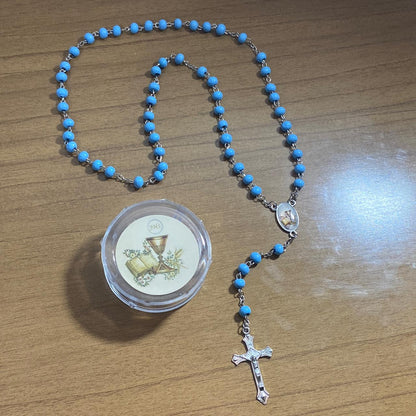 TERÇO DE MADEIRA AZUL EUCARISTIA 06MM (6 UNIDADES)