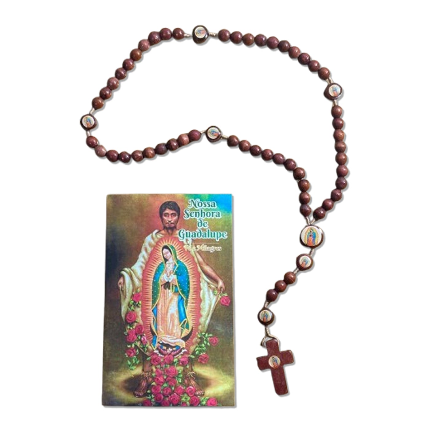 TERÇO DE MADEIRA NOSSA SENHORA DE GUADALUPE 7 MEDALHAS 08MM (3 UNIDADES)