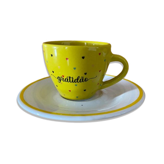 XÍCARA COM PIRES GRATIDÃO AMARELO (1 UNIDADE)