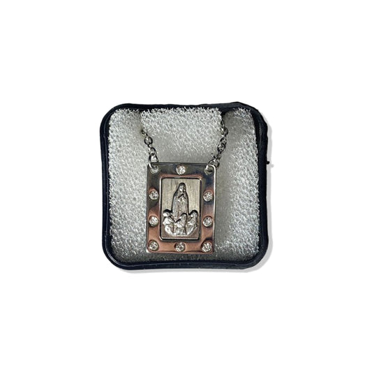 CORRENTE INOX COM STRASS NOSSA SENHORA DE FÁTIMA COM PASTORES (1 UNIDADE)