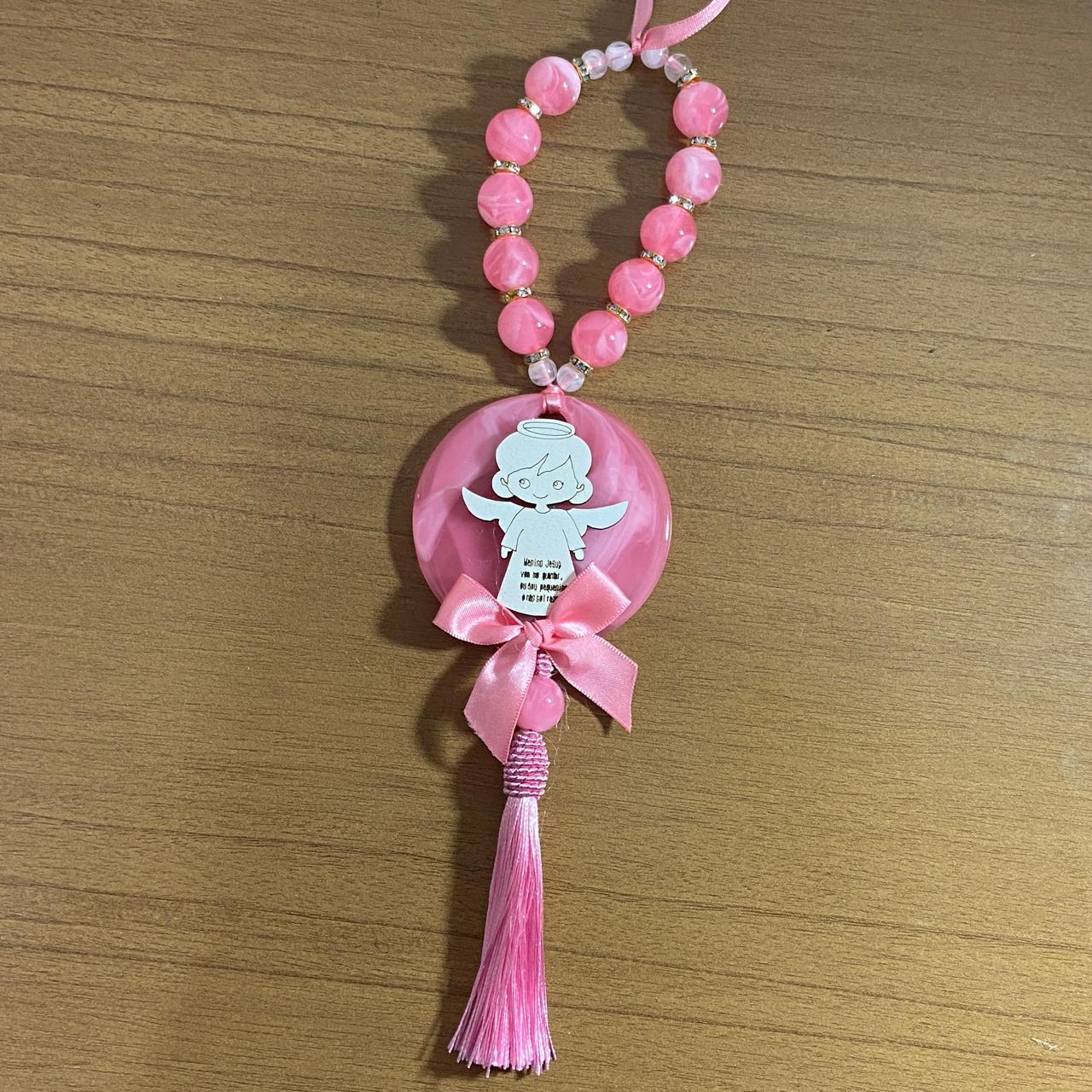 DEZENA PÉROLA MEDALHÃO DE RESINA ANJINHO ROSA 15MM (1 UNIDADE)