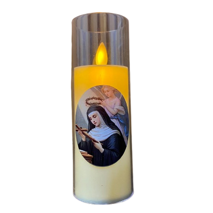 VELA ELETRÔNICA NO COPO DE ACRÍLICO SANTA RITA DE CÁSSIA 15CM (1 UNIDADE)
