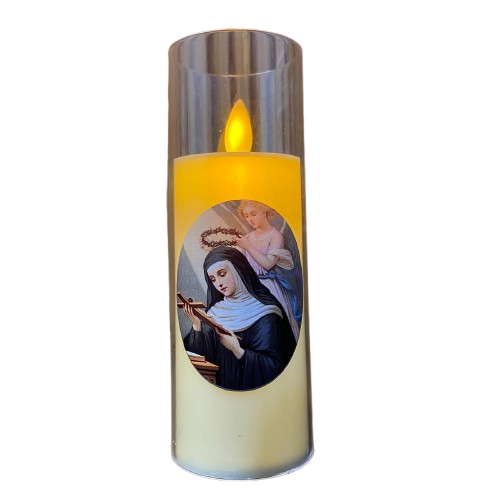 VELA ELETRÔNICA NO COPO DE ACRÍLICO SANTA RITA DE CÁSSIA 15CM (1 UNIDADE)