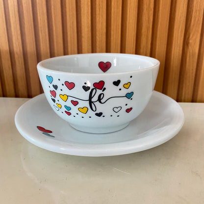 TIGELA DE PORCELANA FÉ + PRATO 500ML (1 UNIDADE)