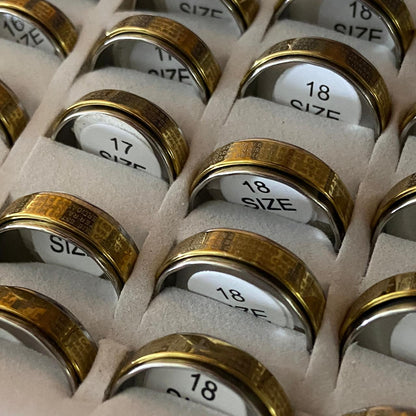 ANEL AÇO INOX COM DOURADO ORAÇÃO DO PAI NOSSO (36 UNIDADES)