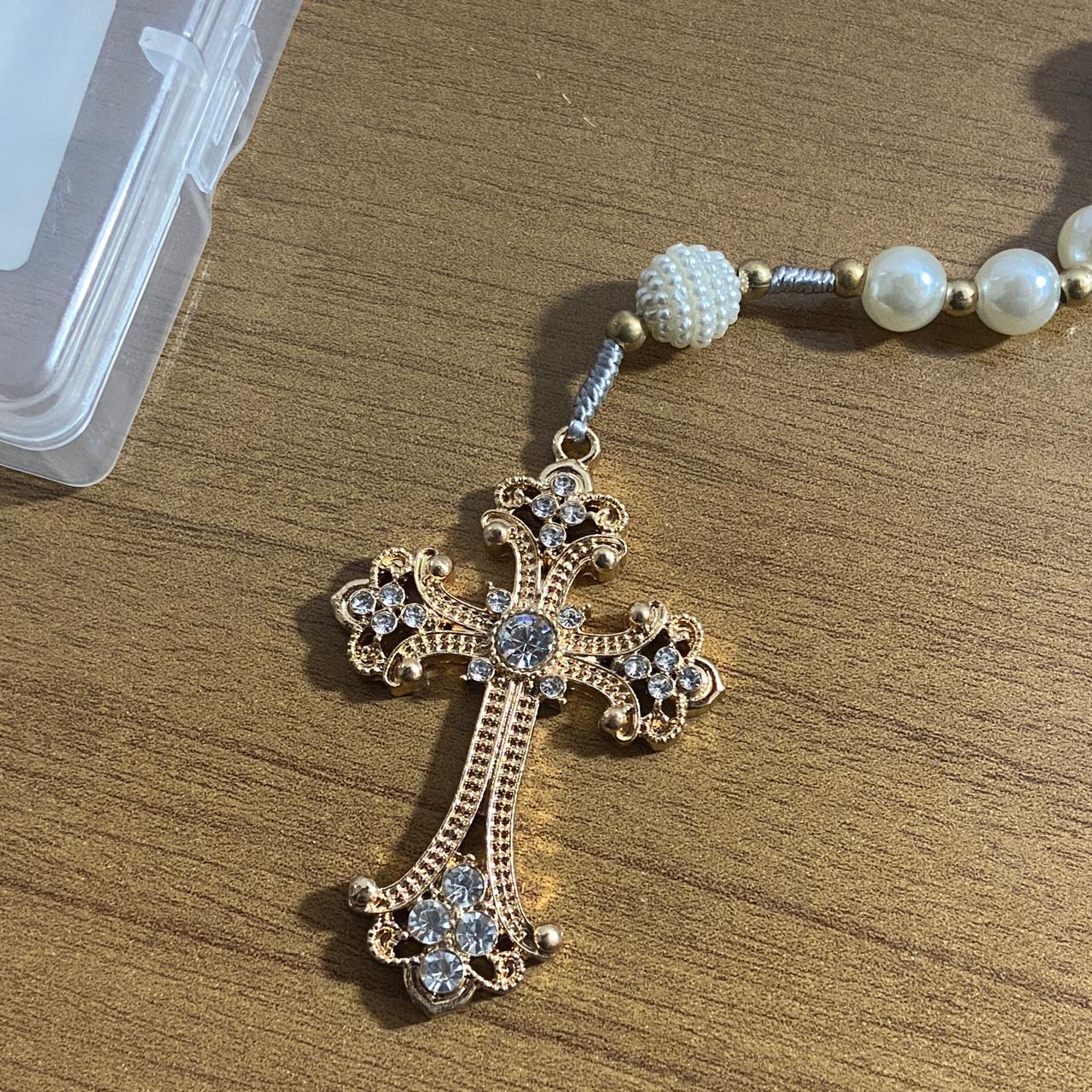TERÇO DE NOIVA DOURADO PÉROLA NOSSA SENHORA APARECIDA 08MM MOD1 (1 UNIDADE)