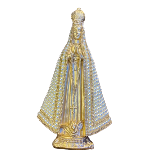 IMAGEM DE GESSO NOSSA SENHORA APARECIDA DOURADA COM PÉROLA 34CM (1 UNIDADE)