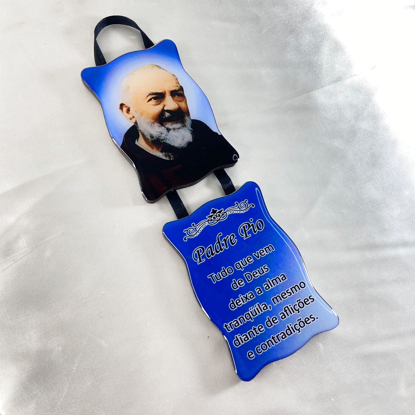 ADORNO DUPLO QUADRADO FITA SANTO PADRE PIO (1 UNIDADE)