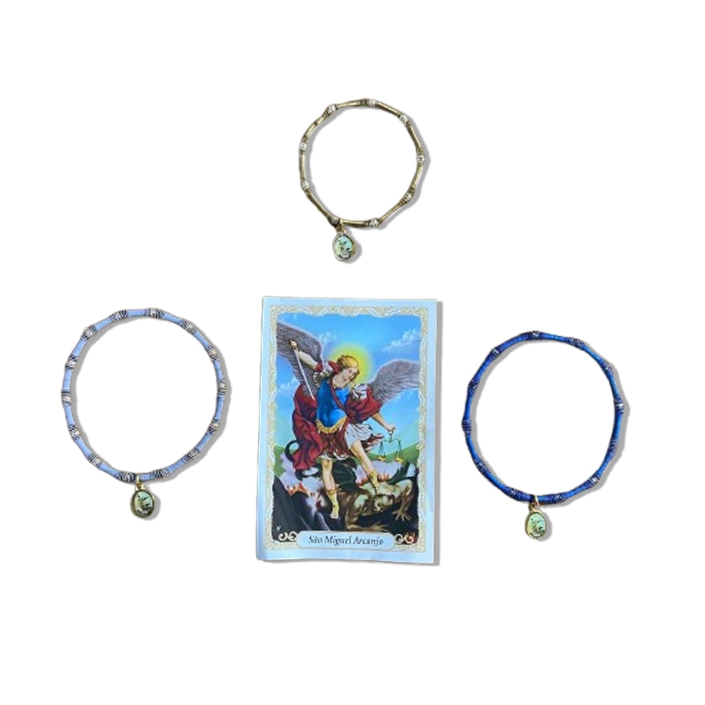 PULSEIRA DE MOLA COM MEDALHA SÃO MIGUEL ARCANJO CORES SORTIDAS  (3 UNIDADES)