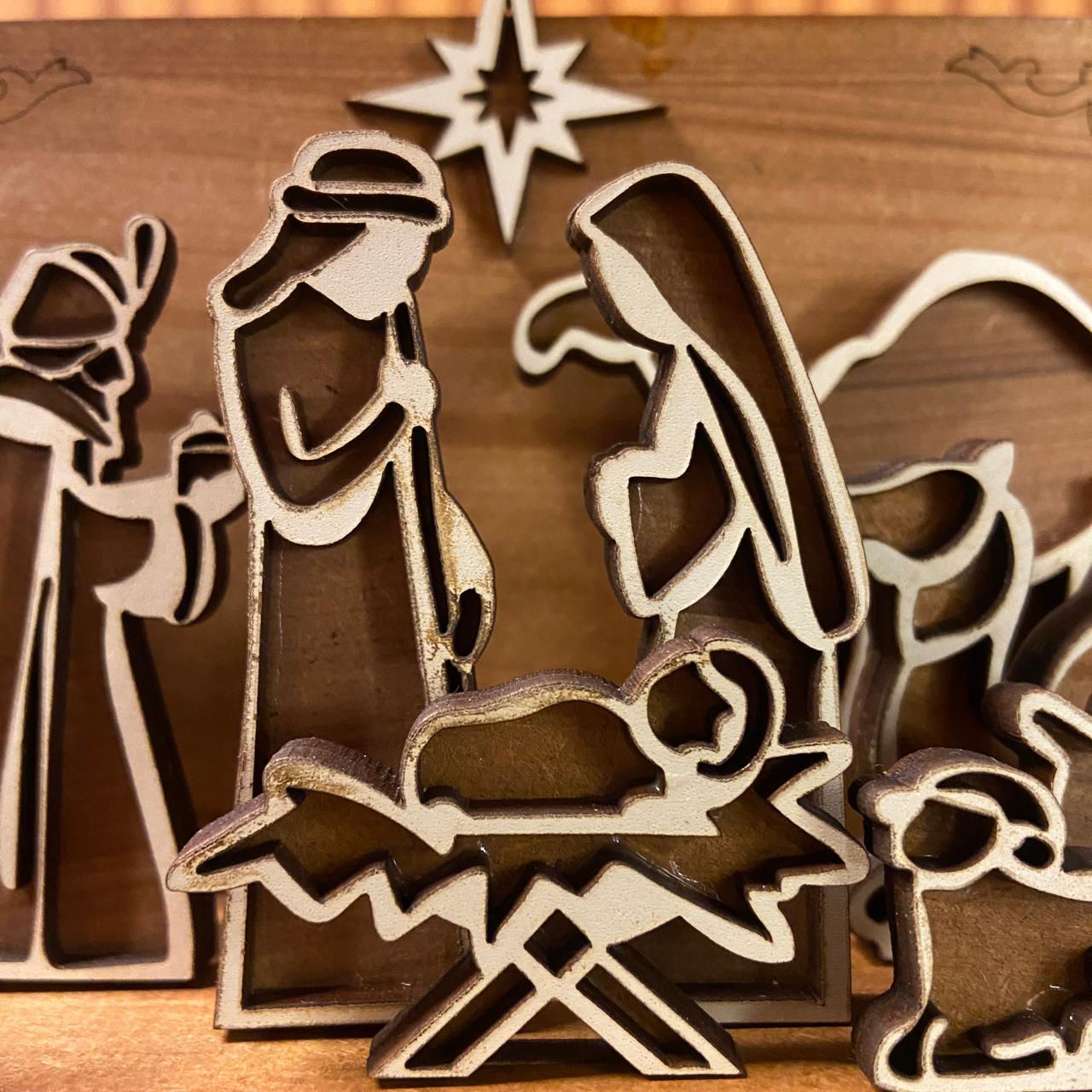 PRESÉPIO MDF  5 PEÇAS 9,5X17,0 CM (1 UNIDADE)