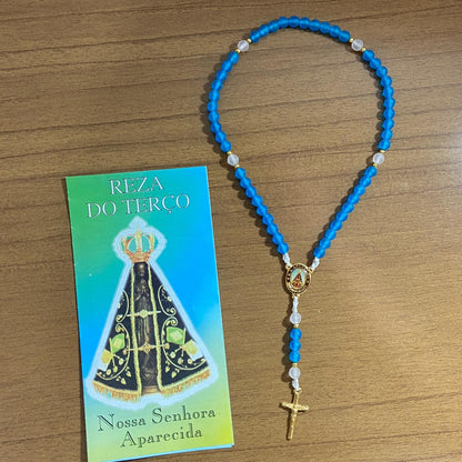 TERÇO PÉROLA AZUL NOSSA SENHORA APARECIDA 6MM MOD 2 (1 UNIDADE)